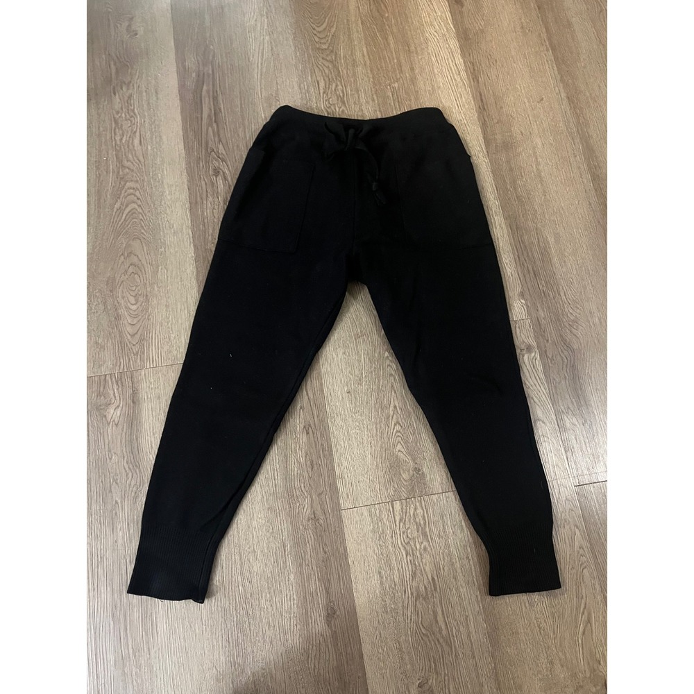 Zara Knit Black Joggers Drawstring Elastic Waist Patch Pockets Ribbed Cuff Med